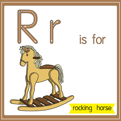 Vector illustration for learning the alphabet For children with cartoon images. Letter R is for rocking horse.