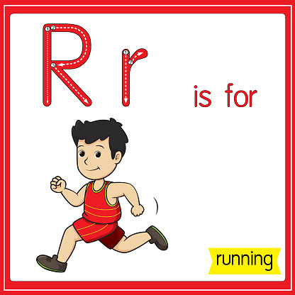 Vector illustration for learning the alphabet For children with cartoon images. Letter R is for running.
