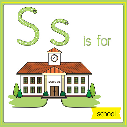 Vector illustration for learning the alphabet For children with cartoon images. Letter S is for school.