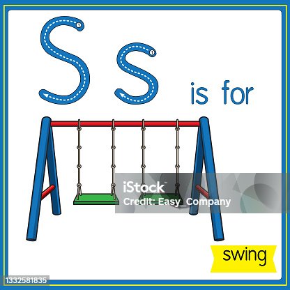 istock Vector illustration for learning the alphabet For children with cartoon images. Letter S is for swing. 1332581835