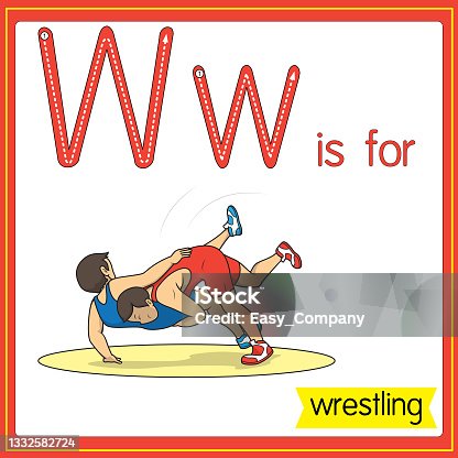 istock Vector illustration for learning the alphabet For children with cartoon images. Letter W is for wrestling. 1332582724