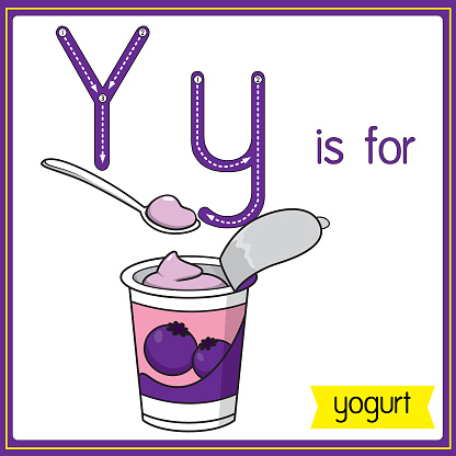 Vector illustration for learning the alphabet For children with cartoon images. Letter Y is for yogurt.