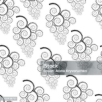 istock Vector illustration. Geometric seamless pattern. Monochrome dots in the form of a spiral. Spotted black and white background. Abstract branch of grapes, consisting of dots, dotted line. 1335938751