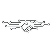 istock Vector illustration. Handshake robots. Artificial Intelligence . 1303449119