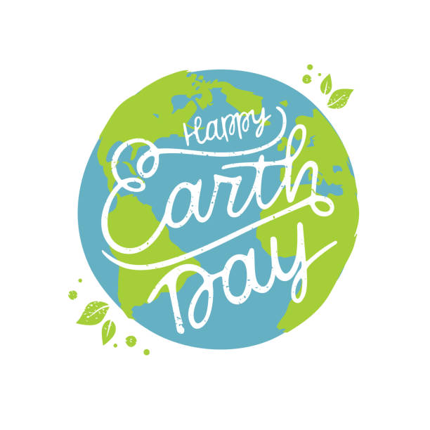 Vector illustration Happy Earth Day Happy Earth Day handwritten lettering
with the globe. Happy Earth Day  typography vector design for greeting cards and poster. Design template celebration. Vector illustration. earth day stock illustrations
