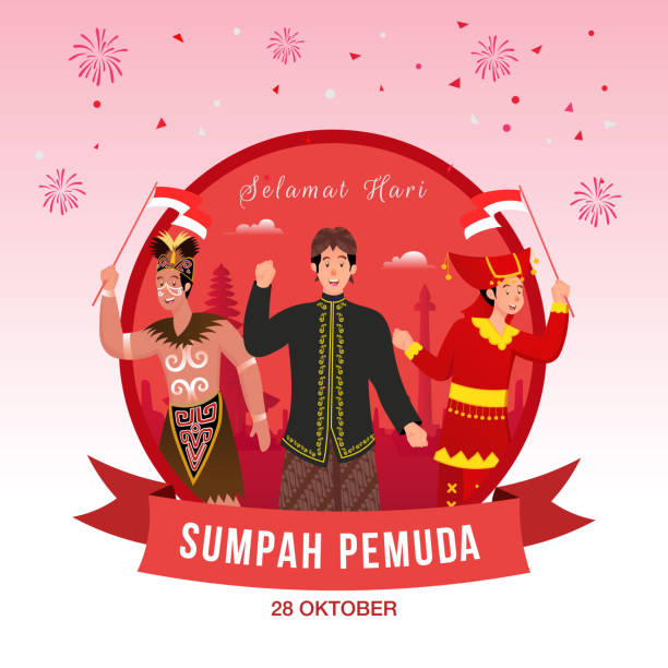 vector illustration. happy youth oath day. translation: happy indonesian youth pledge - 印尼文化 幅插畫檔、美工圖案、卡通及圖標