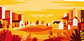 istock Vector illustration in simple minimal geometric flat style - autumn city landscape 1159562304