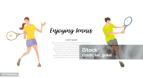 istock Vector illustration material: People who enjoy tennis, men and women 1373305334