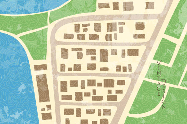 Vector illustration. Minimalist cartoon backdrop. Environment. Aerial view. Fields and houses on map. Linear pattern. Design element for web banner, wallpaper, background, poster. Vintage style. Vector illustration. Minimalist cartoon backdrop. Environment. Aerial view. Fields and houses on map. Linear pattern. Design element for web banner, wallpaper, background, poster. Vintage style. drone patterns stock illustrations