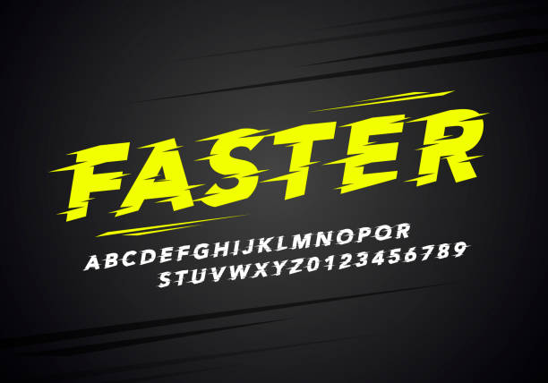 vektor-illustration moderne sport alphabet und zahlenschrift. typografie für rennsport und laufen - speed stock-grafiken, -clipart, -cartoons und -symbole