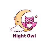 Vector Illustration Night Owl Simple Mascot Style.