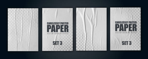 vector illustration object. badly glued white paper. crumpled poster  poster stock illustrations