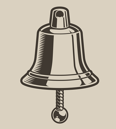 Vector illustration of a bell in engraving style. Isolated