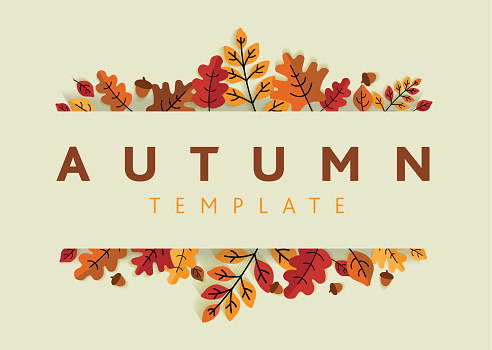Vector illustration of a creative Autumn banner with fall leaves. Colorful fall colors and foliage pattern. Easy to edit to customize your own headline or message. Royalty free vector illustration. Sample text included. Includes vector eps and jpg in download.