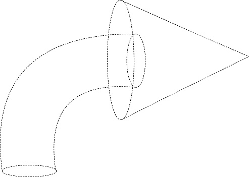 Vector illustration of a curved arrow indicating the right, drawn with dotted lines and no fill
