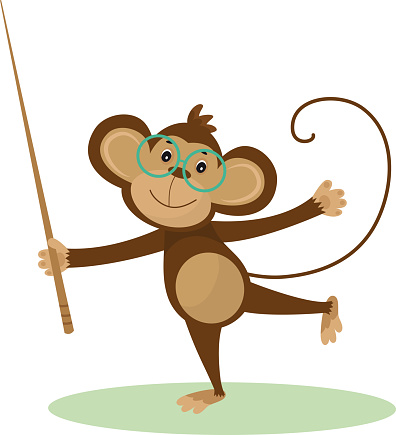 Vector illustration of a cute cartoon monkey with glasses and pointer for your design