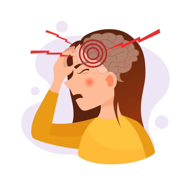 Vector illustration of a cute girl with a headache. Vector illustration of a cute girl with a headache. The concept of headache, stress, migraine. headache cartoon stock illustrations