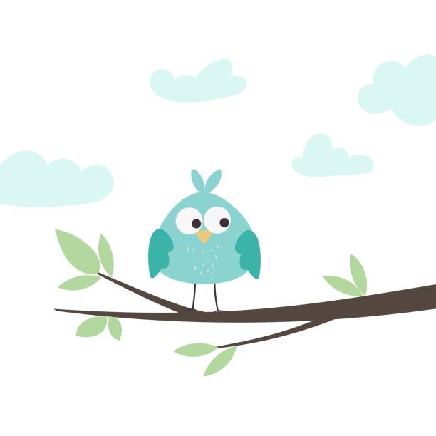 나무 가지에 앉아 귀여운 작은 새의 벡터 그림 - 새 stock illustrations