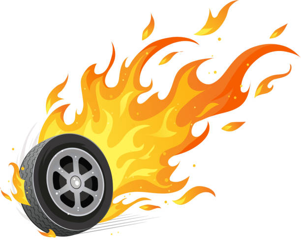 A vector illustration of a flaming wheel Car wheel with burning flames hot wheels flames stock illustrations