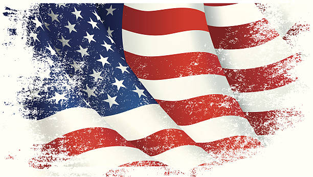 vector illustration of a flowing american flag - 骯髒的 插圖 幅插畫檔、美工圖案、卡通及圖標