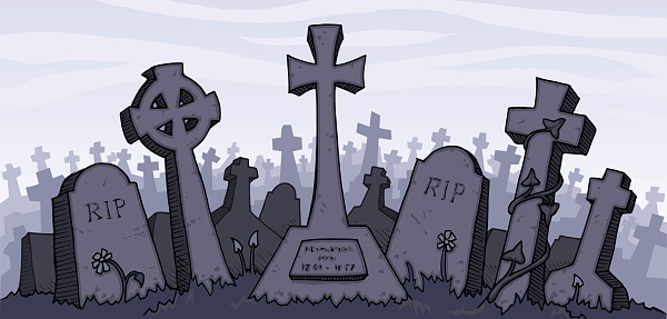 Vector illustration of a gray graveyard