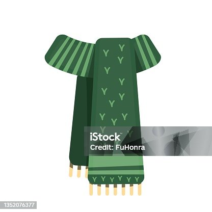 istock Vector illustration of a green winter scarf isolated on white 1352076377