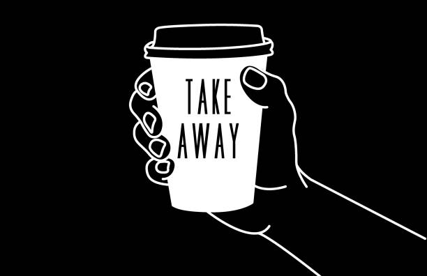 vektorillustration einer hand, die eine tasse kaffee zum mitnehmen hält - hand holding coffee stock-grafiken, -clipart, -cartoons und -symbole