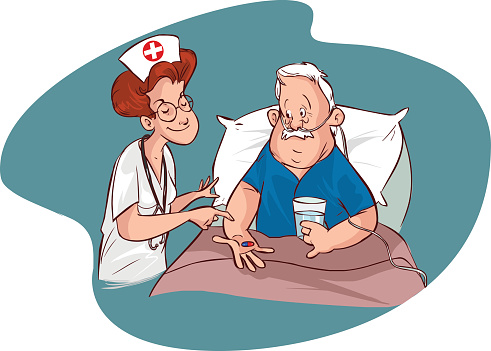 Vector illustration of a nurses and elderly patients