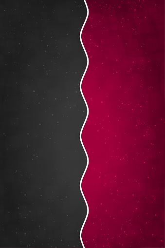 Vector illustration of a partitioned or divided backgrounds with a curved zigzag line dividing it into dark grey black and dark red or maroon partitions in contrasting colours like frill or border as a vertical wave pattern stock