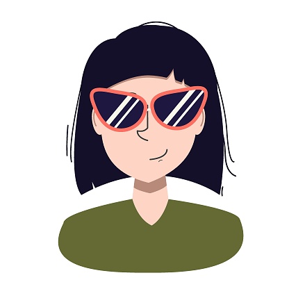 vector illustration of a portrait of a young brunette woman in sunglasses