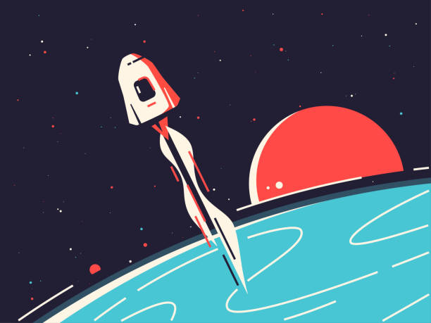 ilustrações de stock, clip art, desenhos animados e ícones de vector illustration of a reusable spacecraft entering into orbit around the planet - astronauta green