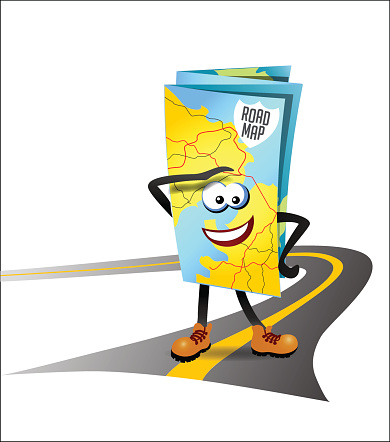 vector illustration of a road map as a cartoon character
