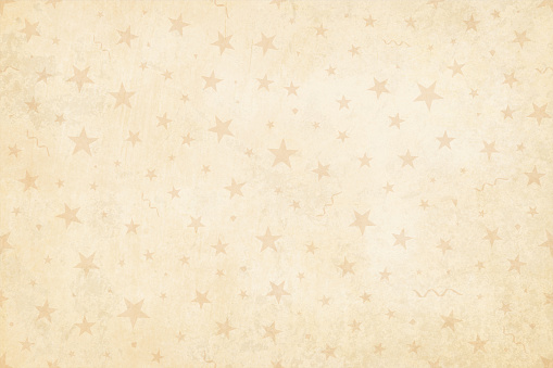 Vector Illustration of a semi seamless background (design only, not grunge) in Vintage style, beige colored stars, swirls on a pale grunge light brown starry background.