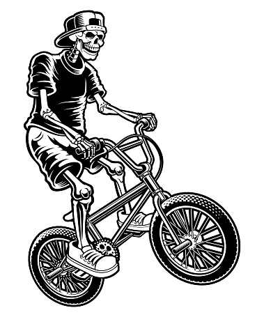 Vector illustration of a skeleton on bike