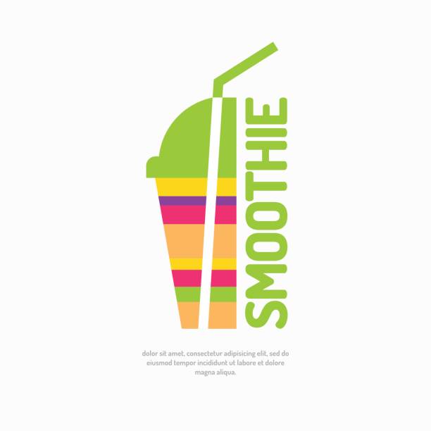 Vector illustration of a smoothie, with a glass and a straw Vector illustration of a smoothie, with a glass and a straw. A poster on the topic of healthy eating in a bright, flat style smoothie designs stock illustrations