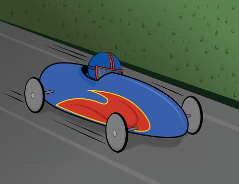 Vector illustration of a soap box derby car with driver