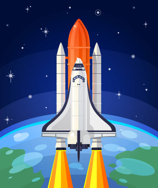 Vector illustration of a space rocket launch. Vector illustration of a space rocket launch. Space travel to the stars. space shuttle stock illustrations