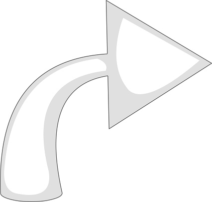 Vector illustration of a white and gray curved arrow pointing to the right
