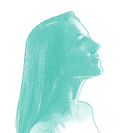 Vector illustration of a young woman with glitch technique