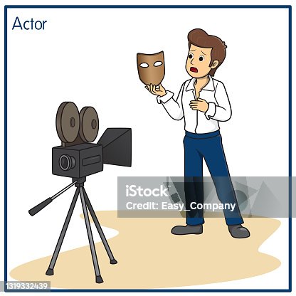 istock Vector illustration of actor isolated on white background. Jobs and occupations concept. Cartoon characters. Education and school kids coloring page, printable, activity, worksheet, flashcard. 1319332439