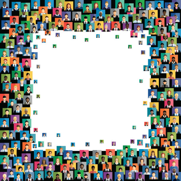 Vector illustration of an abstract scheme, which contains people icons. Social network scheme, which contains flat people icons. communication borders stock illustrations