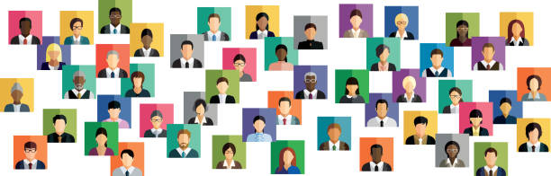 Vector illustration of an abstract scheme, which contains people icons. Social network scheme, which contains flat people icons. video conference stock illustrations
