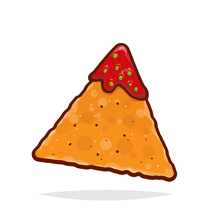 vector illustration of an isolated tortilla chip with salsa dip