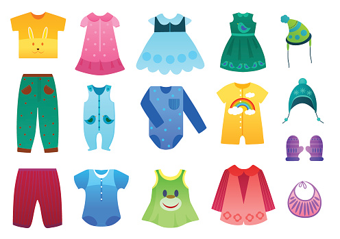 Vector Illustration Of Baby And Children Kids Clothes Collection ...