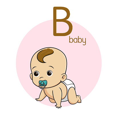 Vector illustration of Baby with alphabet letter B Upper case or capital letter for children learning practice ABC