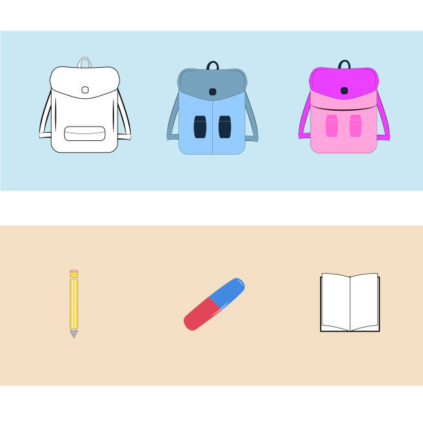 Vector illustration of Back to School supplies. School bags and supplies, learning equipment and different school supplies colorful office accessories. Back to school. vector art illustration