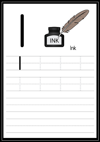 Vector illustration of Black ink isolated on a white background. With the capital letter I for use as a teaching and learning media for children to recognize English letters Or for children to learn to write letters Used to learn at home and school.