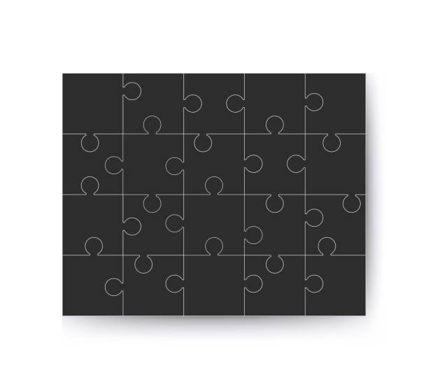 Vector illustration of black puzzle, separate pieces 20 pieces Vector illustration of black puzzle, separate pieces 20 pieces 20 24 years stock illustrations