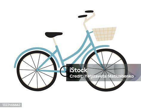 istock Vector illustration of blue city bicycle with a basket, isolated on white. 1322466662