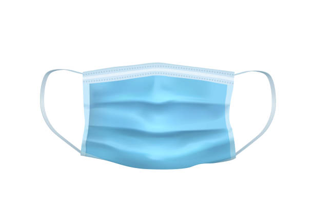 Vector illustration of blue medical protective face mask on white background  covering stock illustrations